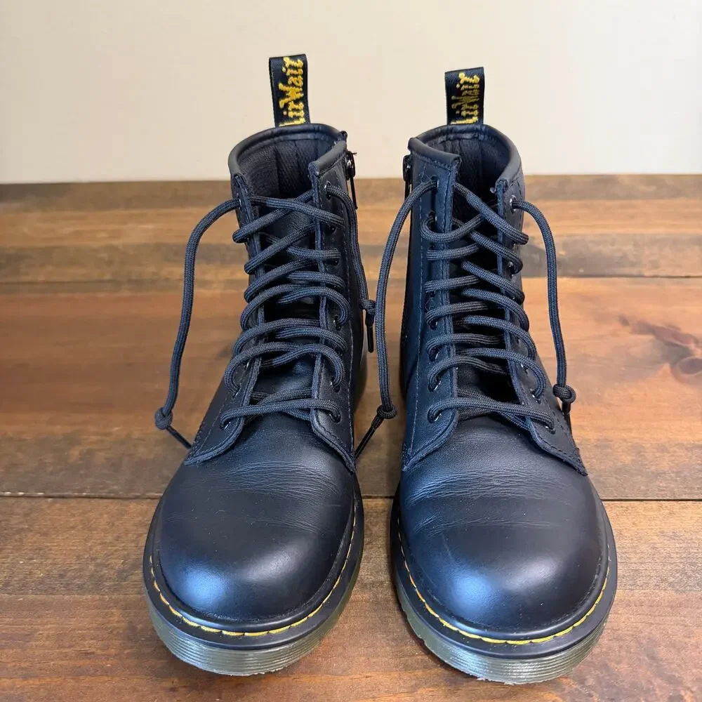 Dr. Martens Junior 1460 Softy T Leather Lace Up Boots Black Smooth Size US 3Y